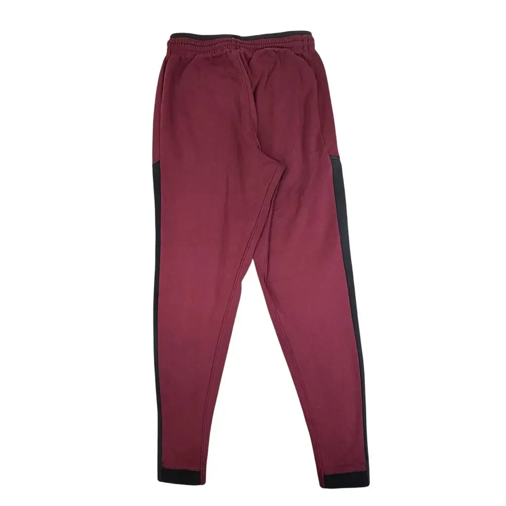 Nike Mens Small Jogger Pants Burgundy Black Tapered Zip Pocket Swoosh Athletic